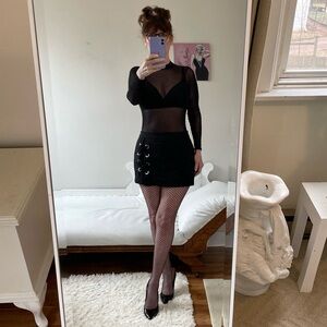 BLACK SKORTS ZIPPER SILVER GROMMETS SIDE LACING STRETCH